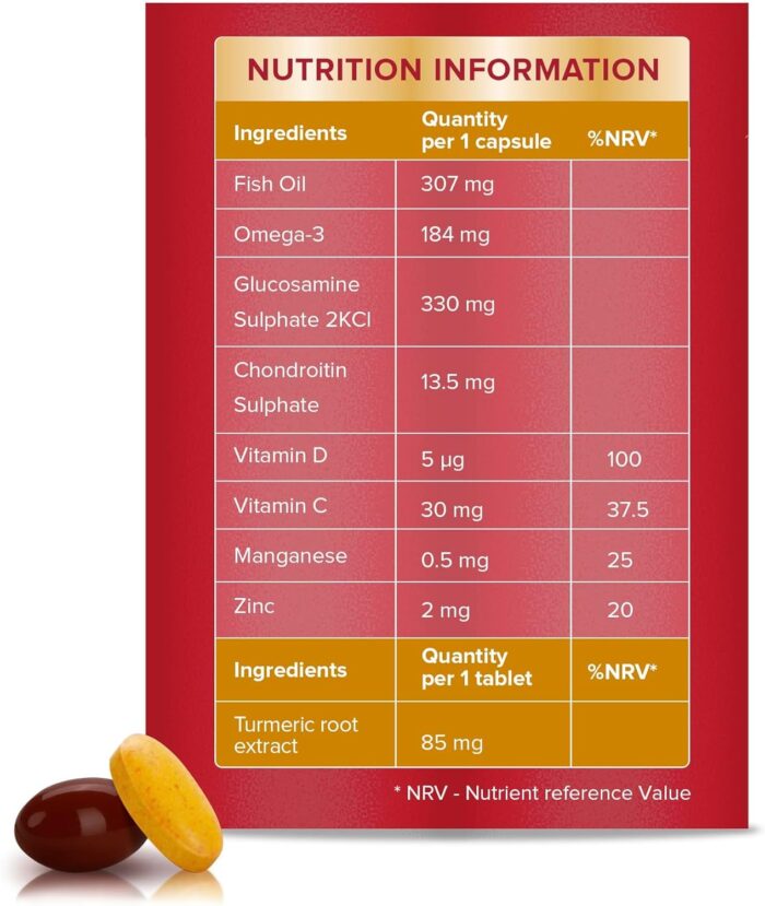 Seven Seas JointCare + Turmeric, with Omega-3, Glucosamine, Chondroitin, Vitamins C and D, Manganese and Zinc, Food Supplements, 30-Day Pack - Image 3