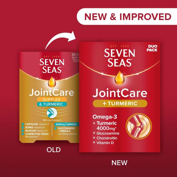 Seven Seas JointCare + Turmeric, with Omega-3, Glucosamine, Chondroitin, Vitamins C and D, Manganese and Zinc, Food Supplements, 30-Day Pack - Image 4