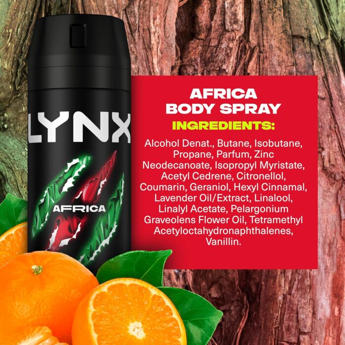 Lynx Africa Aerosol Body Spray mandarin & sandalwood scent fragrance 150 ml UK - Image 6