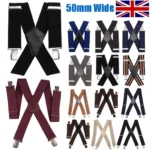 MENS XXL 50MM WIDE HEAVY DUTY X SHAPE BRACES ELASTIC SUSPENDERS TROUSER CLIPS UK
