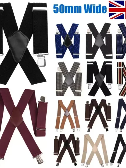 MENS XXL 50MM WIDE HEAVY DUTY X SHAPE BRACES ELASTIC SUSPENDERS TROUSER CLIPS UK
