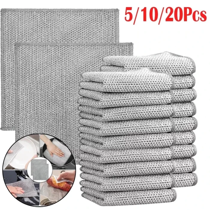 5-20PCS Multipurpose Wire Dishwashing Rags For Wet & Dry Cleaner Dish Cloths UK - Image 9