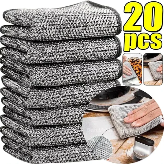 5-20PCS Multipurpose Wire Dishwashing Rags For Wet & Dry Cleaner Dish Cloths UK - Image 3