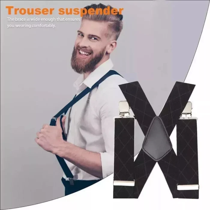 MENS XXL 50MM WIDE HEAVY DUTY X SHAPE BRACES ELASTIC SUSPENDERS TROUSER CLIPS UK