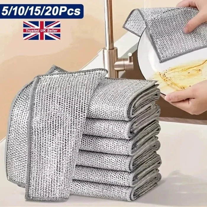 5-20PCS Multipurpose Wire Dishwashing Rags For Wet & Dry Cleaner Dish Cloths UK - Image 8