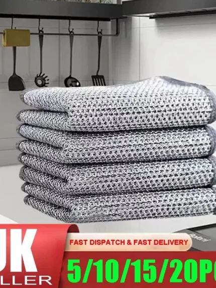 5-20PCS Multipurpose Wire Dishwashing Rags For Wet & Dry Cleaner Dish Cloths UK