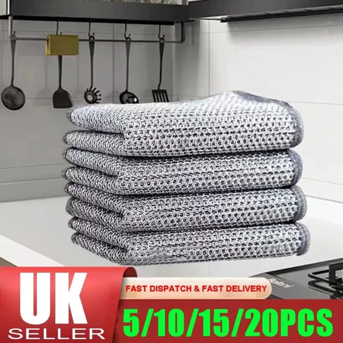 5-20PCS Multipurpose Wire Dishwashing Rags For Wet & Dry Cleaner Dish Cloths UK - Image 1